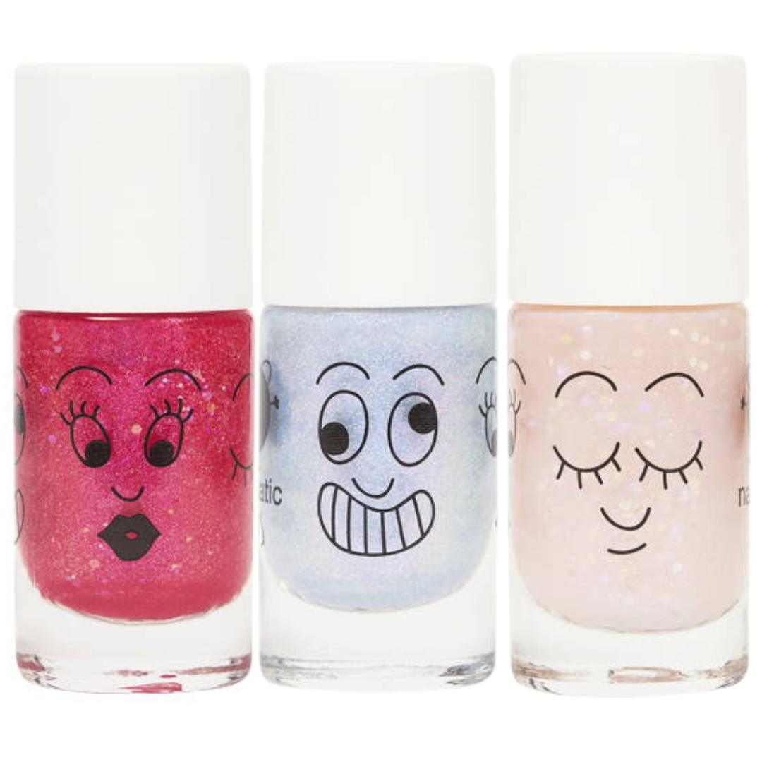 Nailmatic Kids Nail Polish Mermaid Set | Pearly Blue, Glitter Pink & Clear Glitter Pink