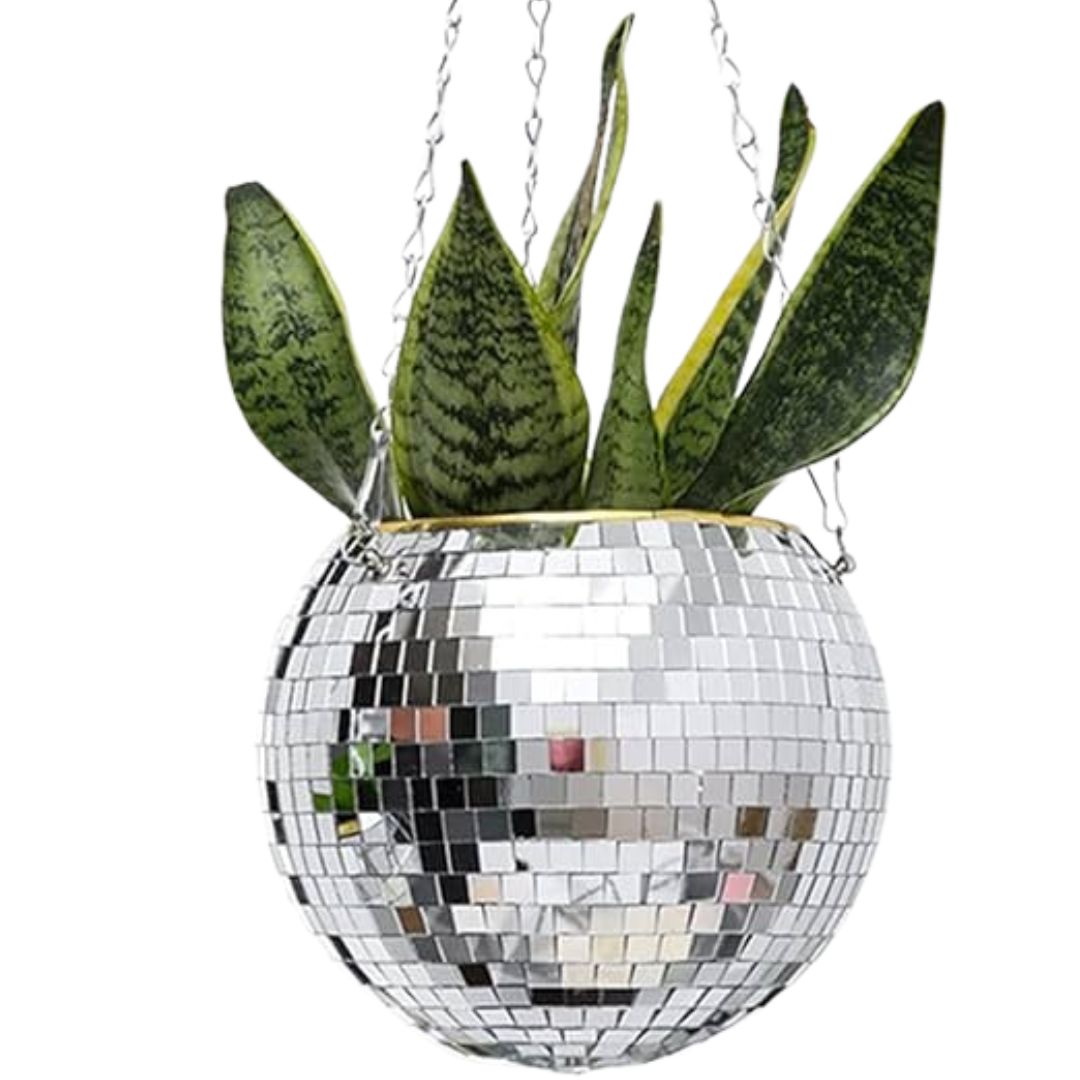 Hanging Planter Disco Ball | Silver