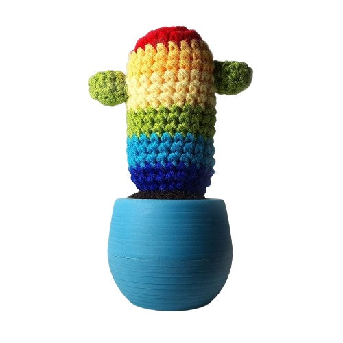 crochet cactus - rainbow