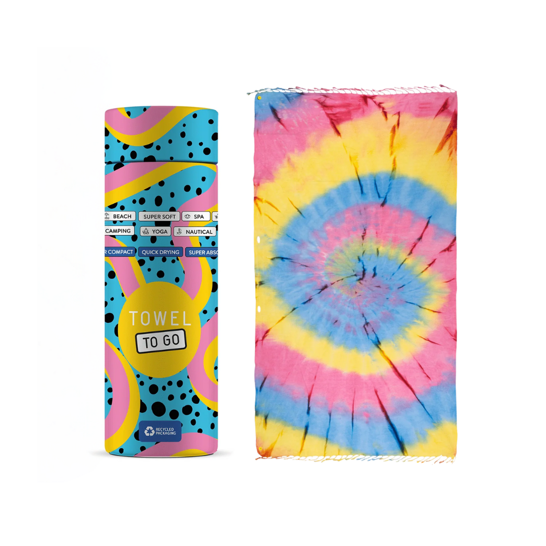 Towel to Go Convertible Towel Kimono | Blue & Yellow Tie Dye