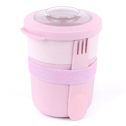 2 in 1 Container With Cutlery | Pink